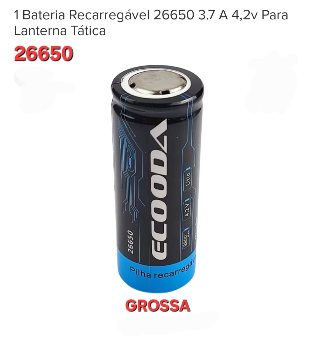 BATERIA RECARREGAVEL GROSSA ECOODA