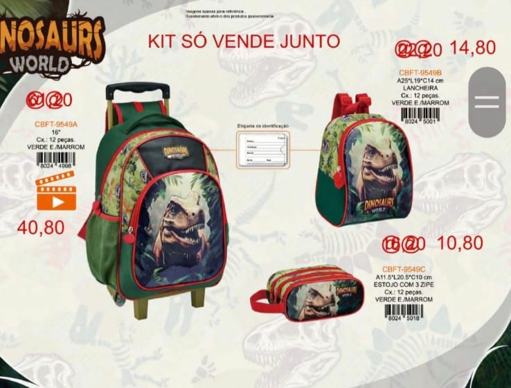 MOCHILA RODINHA DINOSSAURO